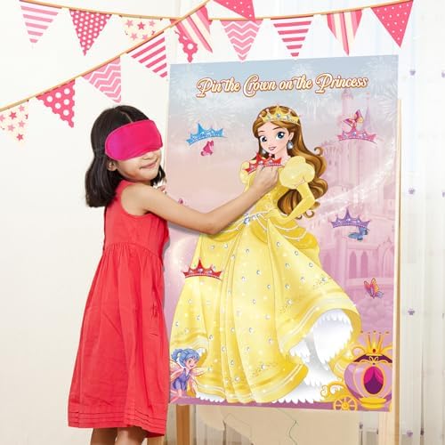 Pin The Crown on The Princess Party Game with Belle Poster and Stickers