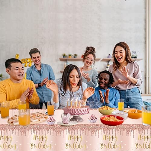3 Pcs Pink Rose Gold Happy Birthday Table Cover Decorations