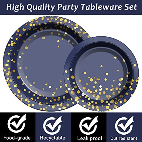 96 Pcs Blue Gold Dot Party Tableware Set
