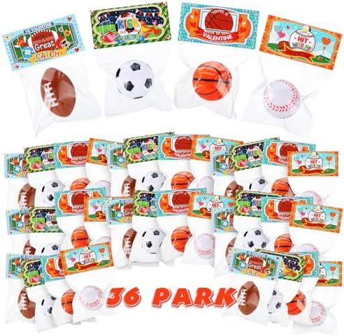 Zhanmai Valentine Sports Stress Balls with Cards 48 Pcs