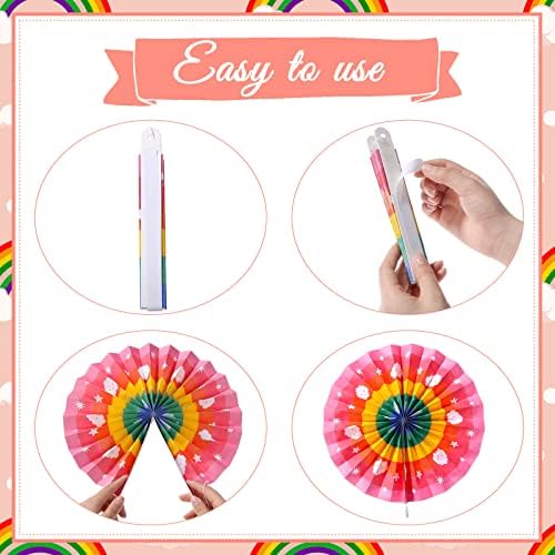 Outus 9 Pcs Rainbow Party Decor Paper Fans