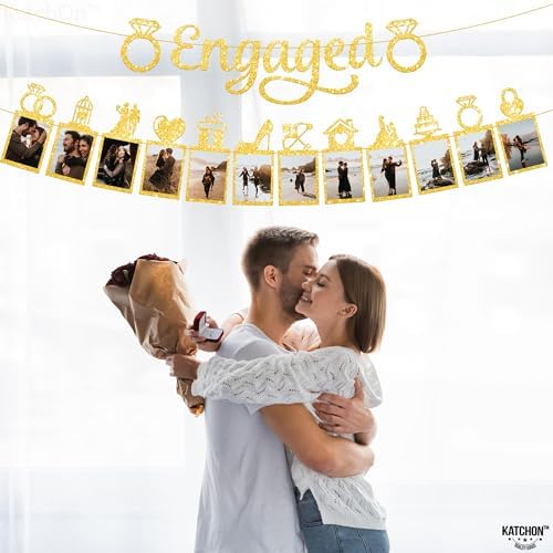 KatchOn Gold Glitter Engagement Photo Banner - 10 Feet 2 Strings No DIY