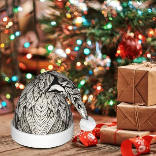 Owls Birds Print Christmas Santa Hat Plush Light Up for Adult