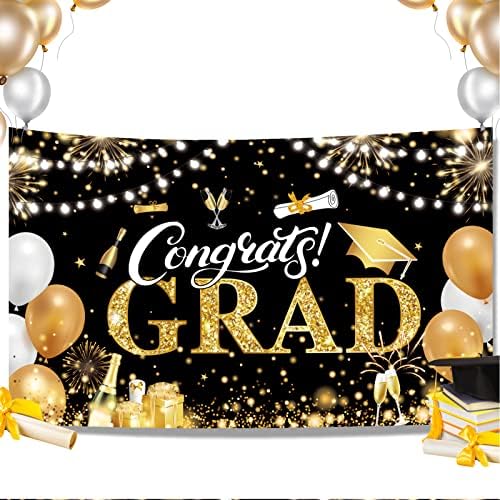 2025 Graduation Banner Black and Gold 728x433 Inch