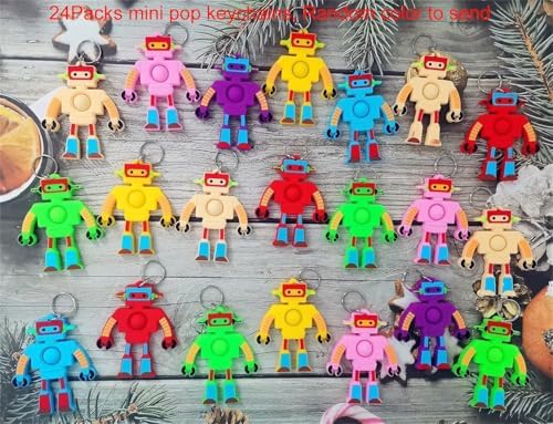 Goodangie00 24 Pack Rainbow Robot Fidget Pop Keychains