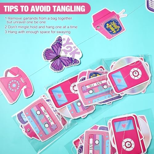 Spakon 8 Pack Y2k Pink Paper Banners Retro Garland Decorations
