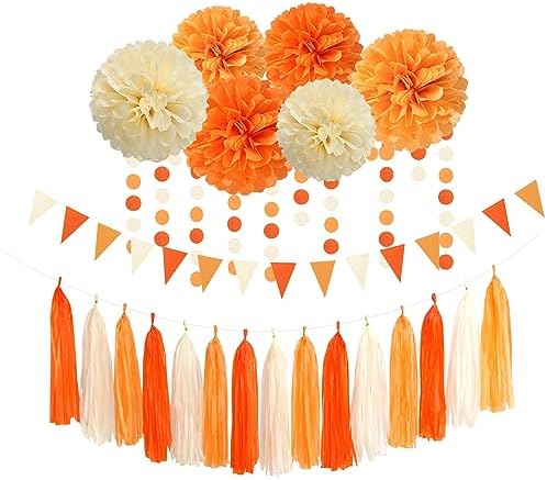 Orange Beige Fall Tissue Pom Poms Streamers Set