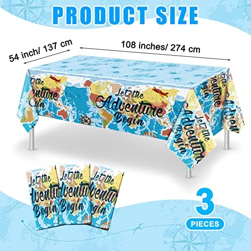 Frienda 3 Pcs Travel World Map Tablecloth Set Blue