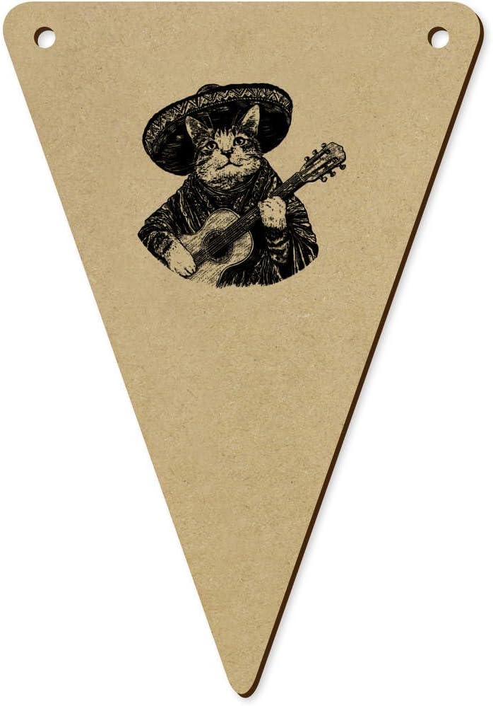 5 x 140mm Mexican Cat Playing Guitar Wooden Bunting Flags