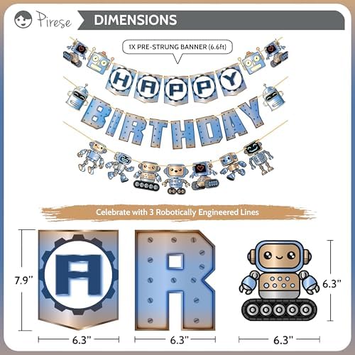 Pirese Robot Birthday Decor Banner