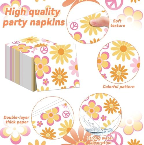 96 Pcs Retro Daisy Flower Party Supplies for 24 Guests