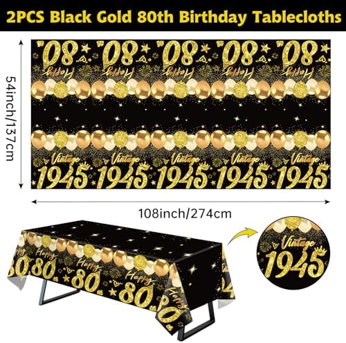 Uiorgui 2pcs 80th Birthday Tablecloth Set