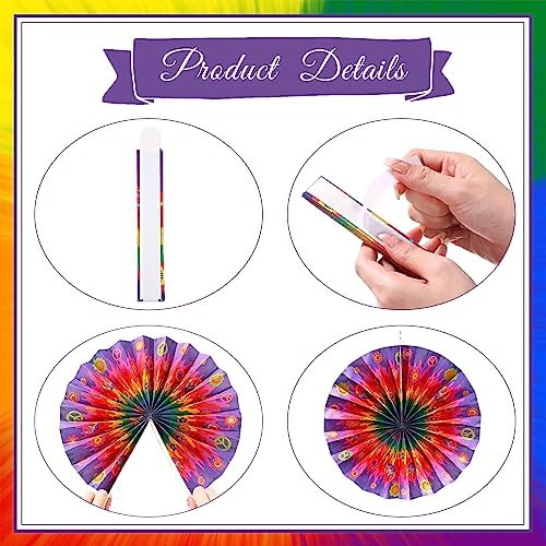 Outus 9 Pcs Tie Dye Party Fans Decorations
