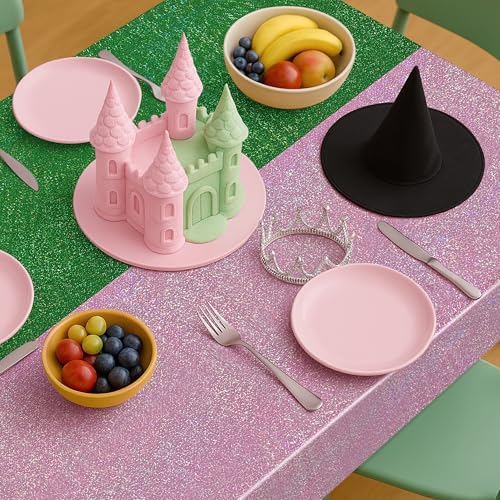 2 Pack Green Pale Pink Holographic Tablecloth 40x108