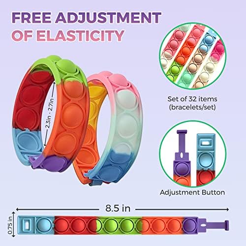 TwCare 32 PCS Glow in the Dark Pop It Fidget Bracelets Set