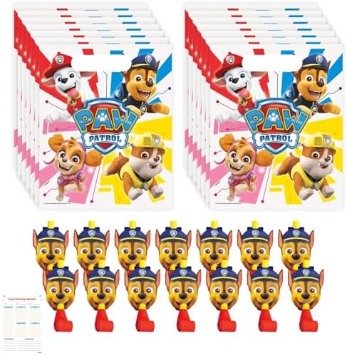 Unique Paw Patrol Party Favors - 16 Goodie Bags and 16 Blowouts