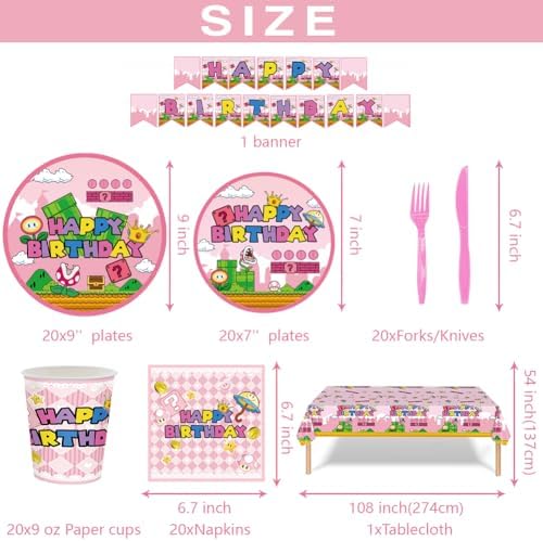 122Pcs Super Bros Peach Party Tableware Kit for 20 Guests