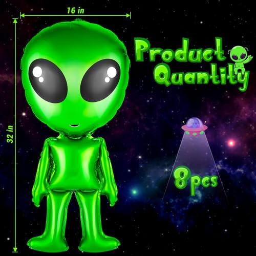 8 Green Alien Balloons for Halloween Party Decoration