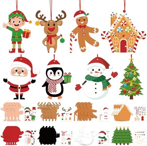 64 Pcs Christmas Ornament DIY Craft Kit with Stickers and Cutouts