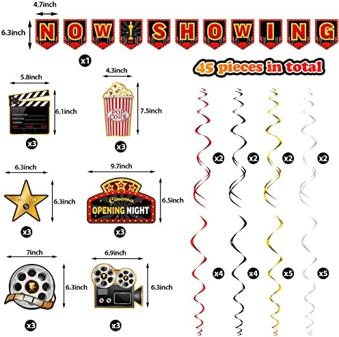 45 Piece Movie Night Decor Kit with Banner and Swirls
