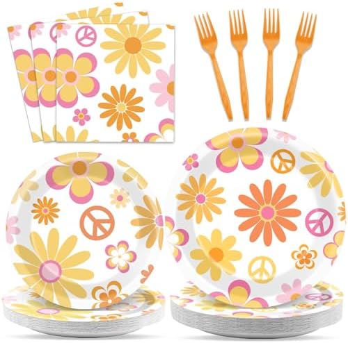 96 Pcs Retro Daisy Flower Party Supplies for 24 Guests
