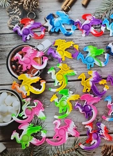 12 Packs Funny Dragons Mini Pop Keychain Fidget Toys for Kids