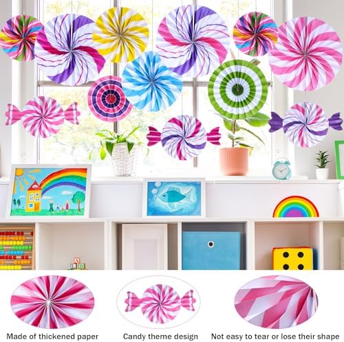 Outus 12 Pcs Candyland Themed Classroom Decor Fans
