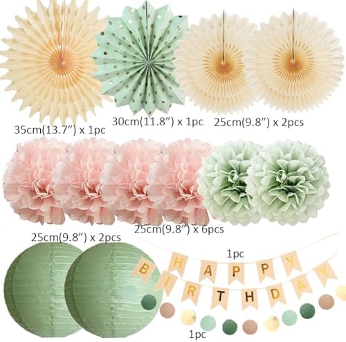 Sage Green and Pink Birthday Decorations Kit