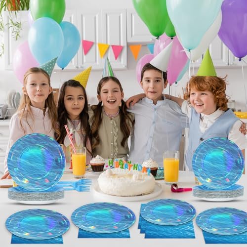 96 Pcs Iridescent Ocean Waves Party Plates and Napkins