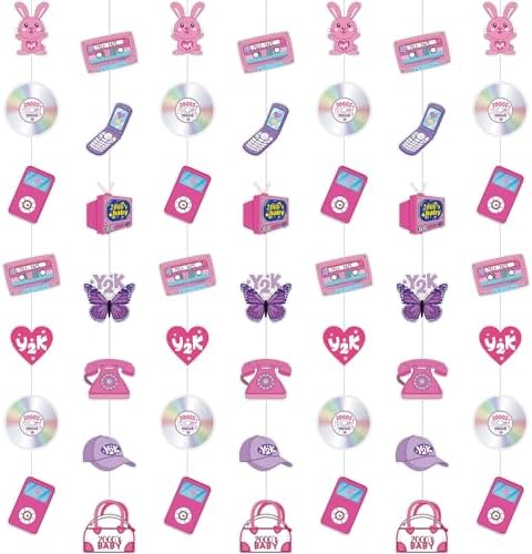 Spakon 8 Pack Y2k Pink Paper Banners Retro Garland Decorations