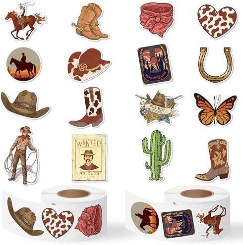 Western Cowboy Sticker Rolls 16 Designs 1000pcs Set