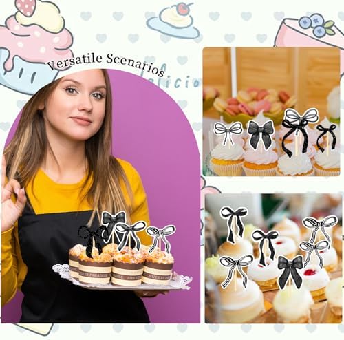 Coquete Black Bow Cupcake Toppers 36PCS