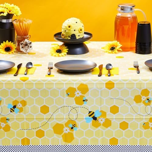 3 Pack Bee Tablecloth for Kids Birthday Party Decor