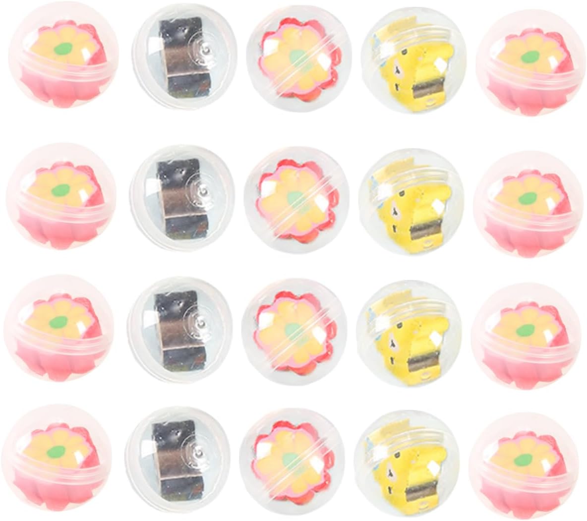 20 Pcs Refillable Capsules with Cute Pencil Topper Erasers