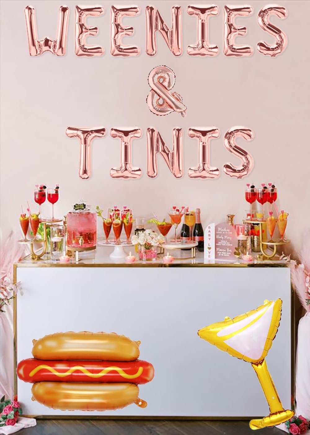 Weenies Tinis Balloon Banner Hot Dog Martini Glass Decorations