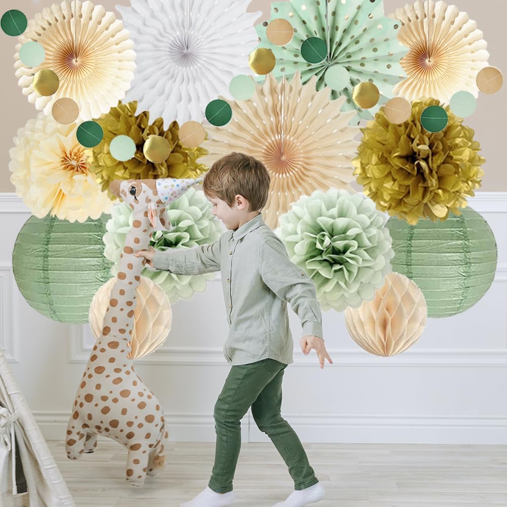 Sage Green Party Decorations with Gold and Beige