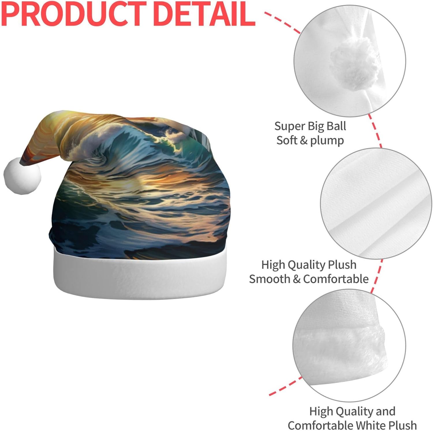 Ocean Sunset Print Christmas Santa Hat Plush Funny Adult Headwear