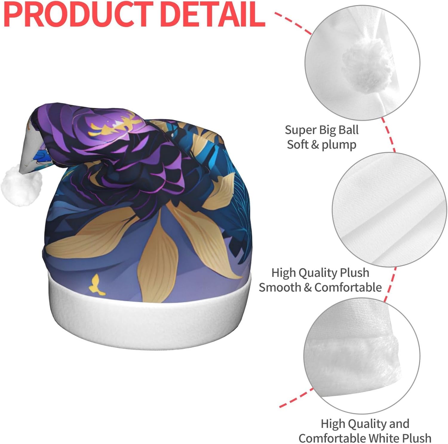 QINZHENG Purple Butterfly Velvet Santa Hat with LED Lights for Adults