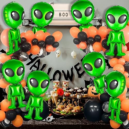 8 Green Alien Balloons for Halloween Party Decoration