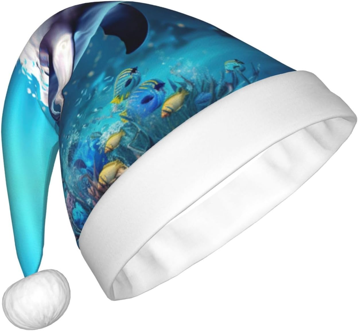 Unique 3D Dolphin Print Christmas Santa Hat Plush for Adult