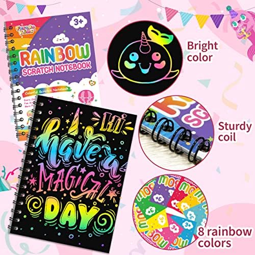 FEREDO KIDS 16 Pack Rainbow Scratch Art Notebook Party Favors Gifts