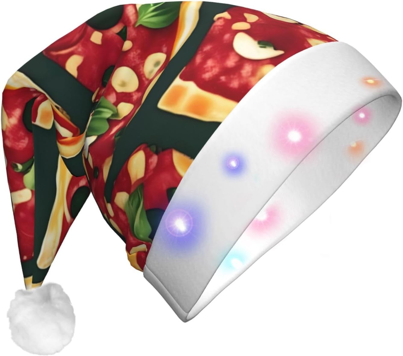 QINZHENG LED Pizza Santa Hat Christmas Decoration