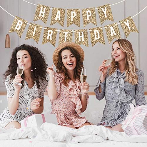 Pre-Strung Gold Glitter Happy Birthday Banner