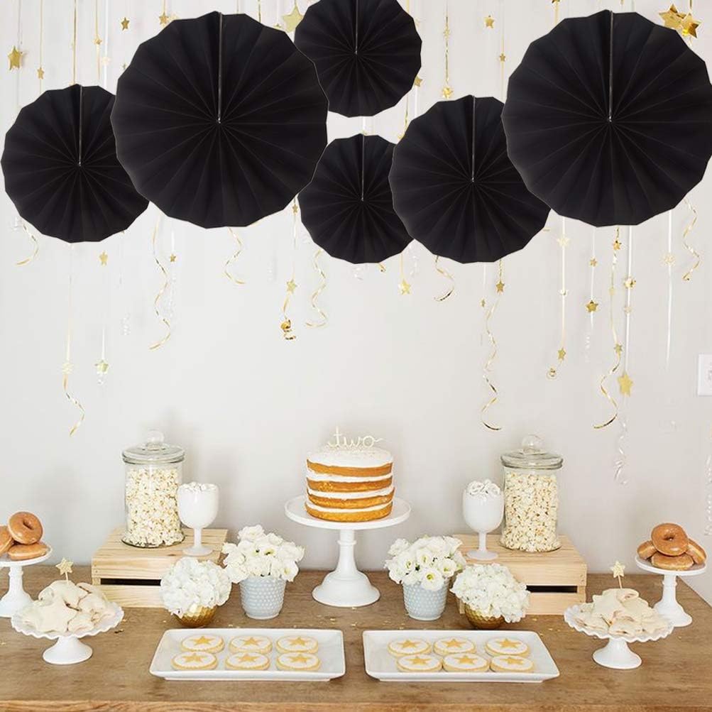 MOWO Black Paper Fans Hanging Decoration 6pc