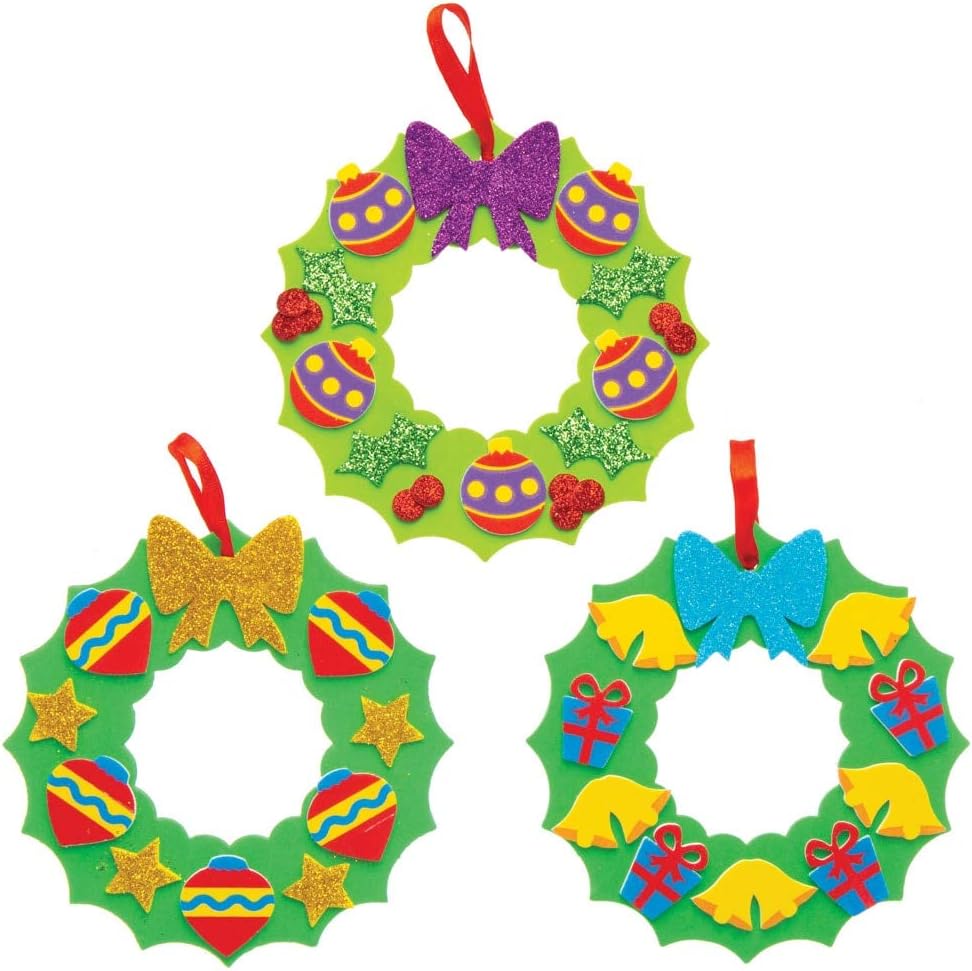 Baker Ross AT303 Christmas Wreath Craft Kits Festive Paper Craft Pack of 8