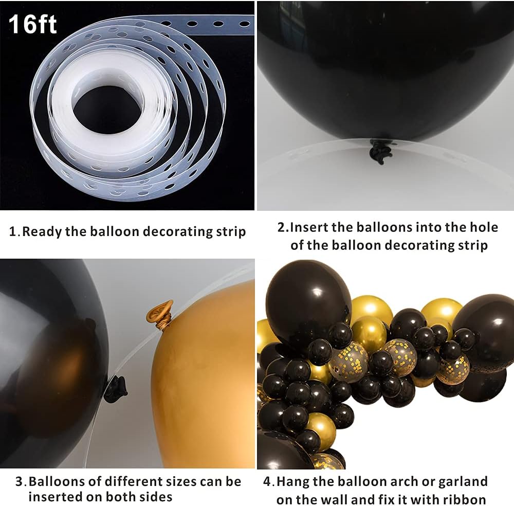Black and Gold Balloon Garland Kit 114Pcs