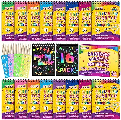 Pigipigi Scratch Paper Party Favor 16 Pack Art Craft Set