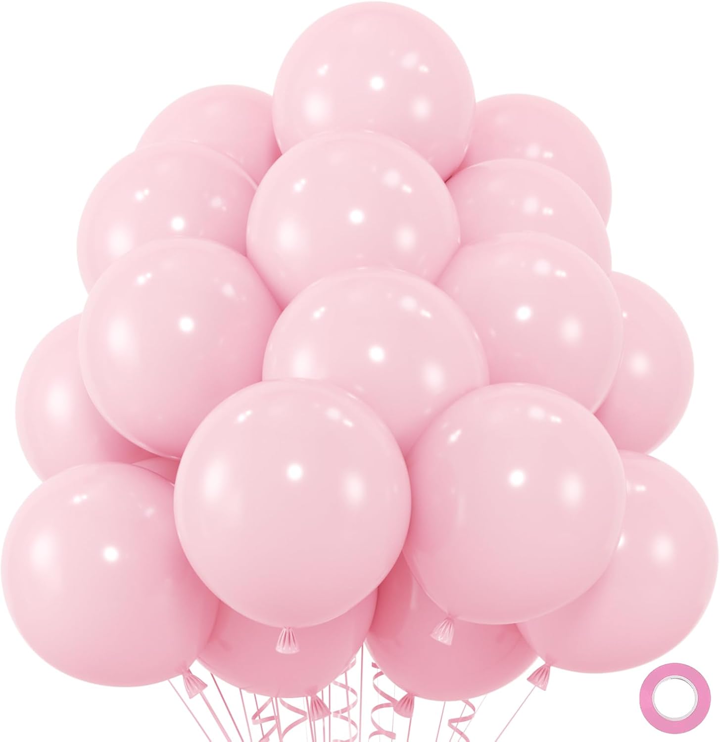 50pcs Pastel Pink Balloons with Ribbon and Glue