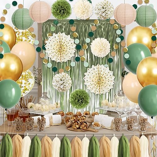 Sage Green Gold Party Decorations 45Pcs Kit
