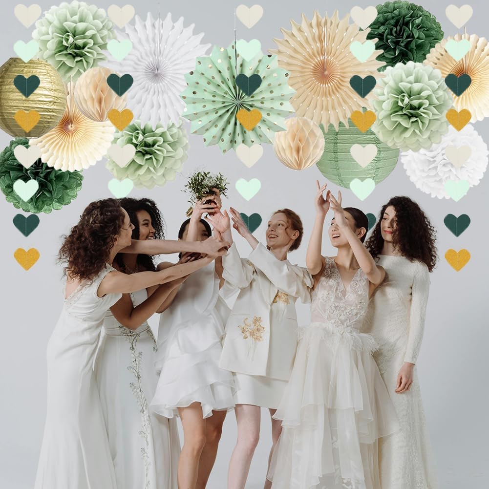 Sage Green Gold Party Decorations Kit